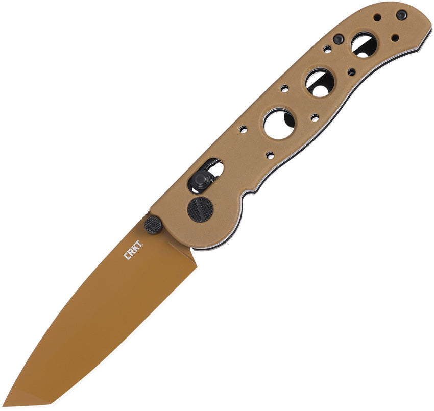 CRKT M16-02XD desert tan crossbar lock folding knife with D2 tanto blade