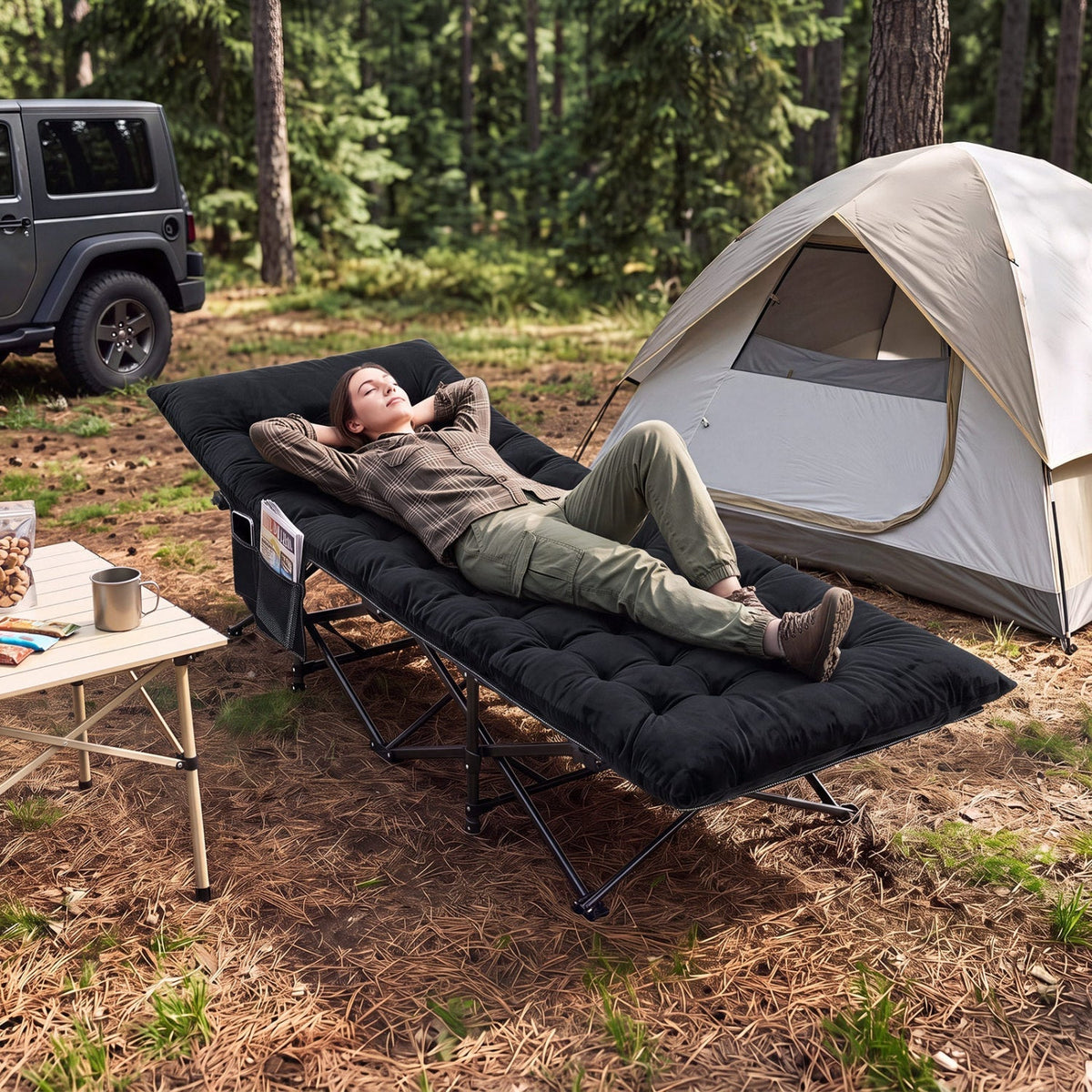 Camping Cot for Adults with Padded Mat & Carrying Bag