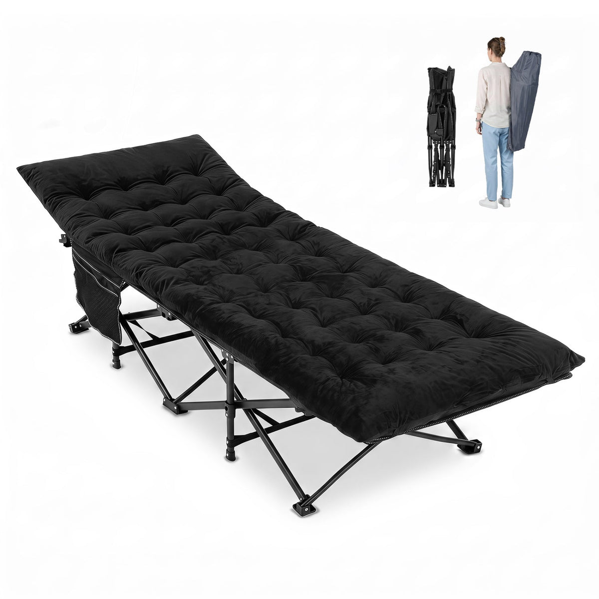 Camping Cot for Adults with Padded Mat & Carrying Bag