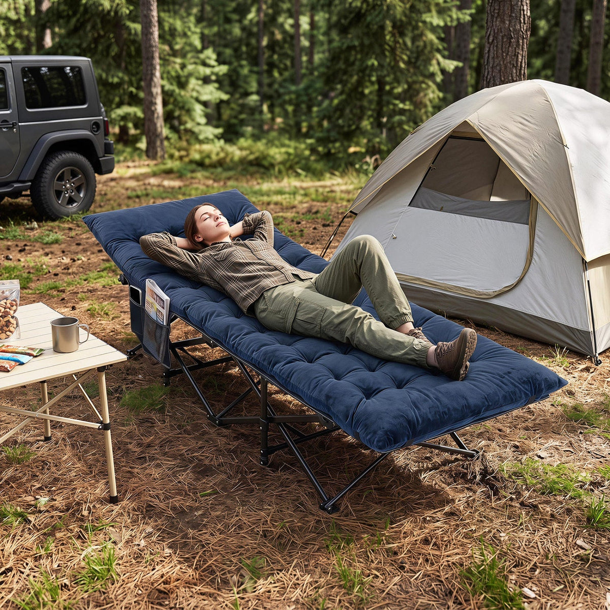Camping Cot for Adults with Padded Mat & Carrying Bag