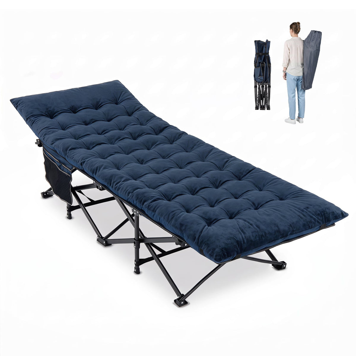 Camping Cot for Adults with Padded Mat & Carrying Bag
