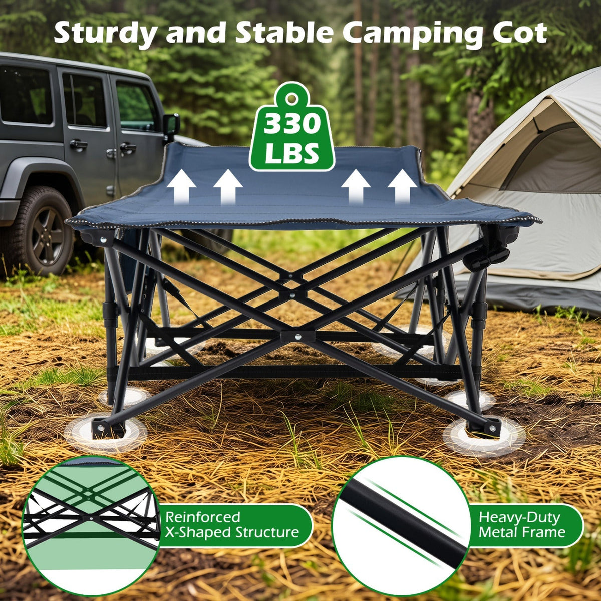 Camping Cot for Adults with Padded Mat & Carrying Bag