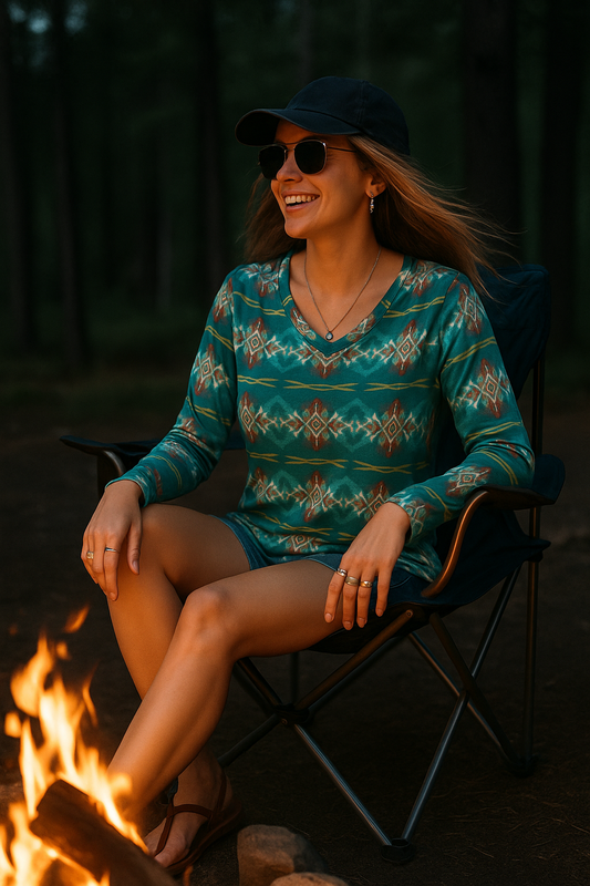 Teal Aztec Long Sleeve Top