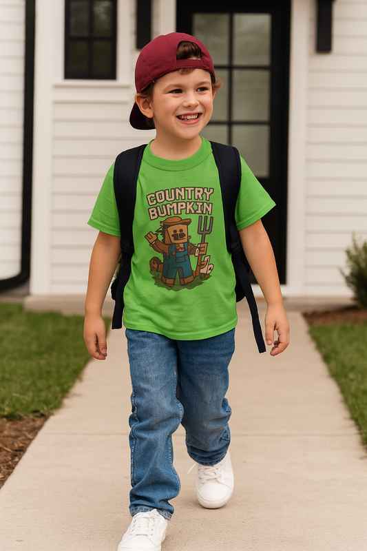Country Bumpkin Box Style Kids Tee, Funny Farm Shirt, Children's Graphic Tee, Harvest Festival Apparel, Summer Camp Clothing, Rustic Kids Tee, Back To School, Craft Box Design, Mine Movie, Graphic Tee for Boys and Girls