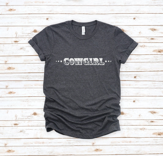 Cowgirl with Sheriff Stars Graphic Tee Shirt - Bourbon Cowgirl