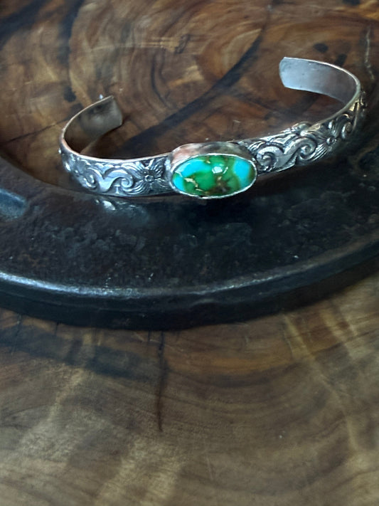Sonoran Turquoise Sterling Silver Cuff Bracelet by Bootleg Silver Co, handmade in Arizona
