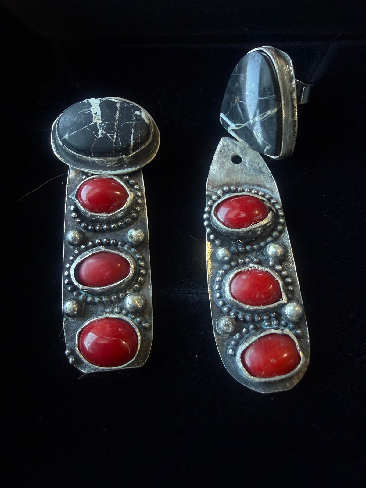 White Buffalo & Mediterranean Coral Earring Jackets by Bootleg Silver Co – view 2