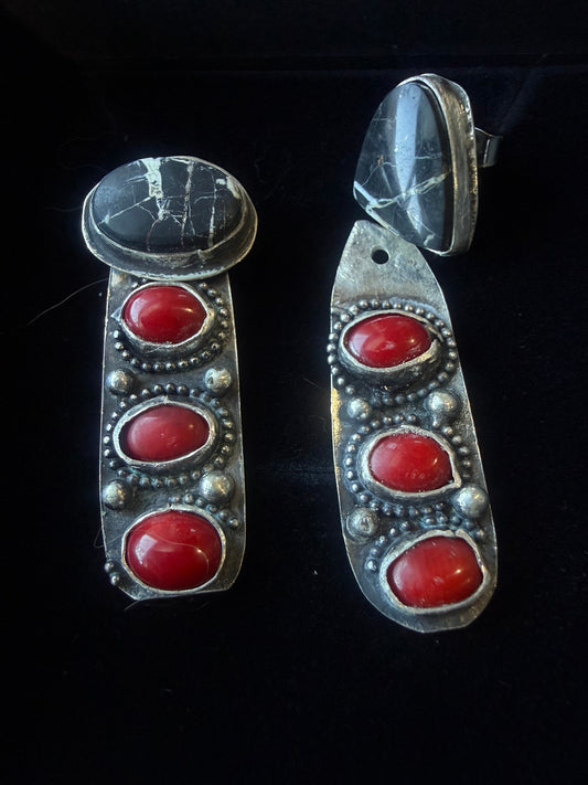 White Buffalo & Mediterranean Coral Earring Jackets by Bootleg Silver Co – view 2