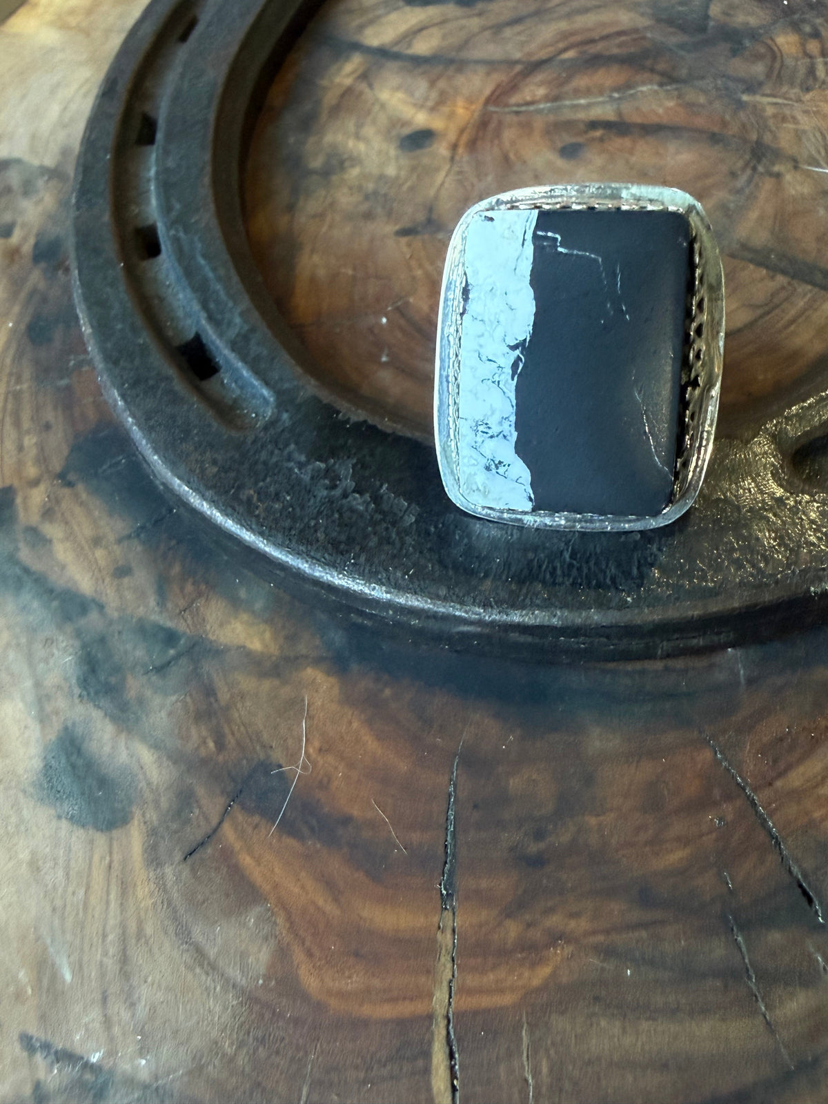 White Buffalo Hand-Hammered Wide Silver Ring by Bootleg Silver Co – view 4