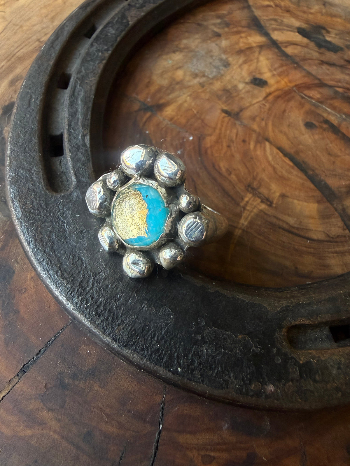 American Turquoise & Gold Leaf Cocktail Ring by Bootleg Silver Co – view 3