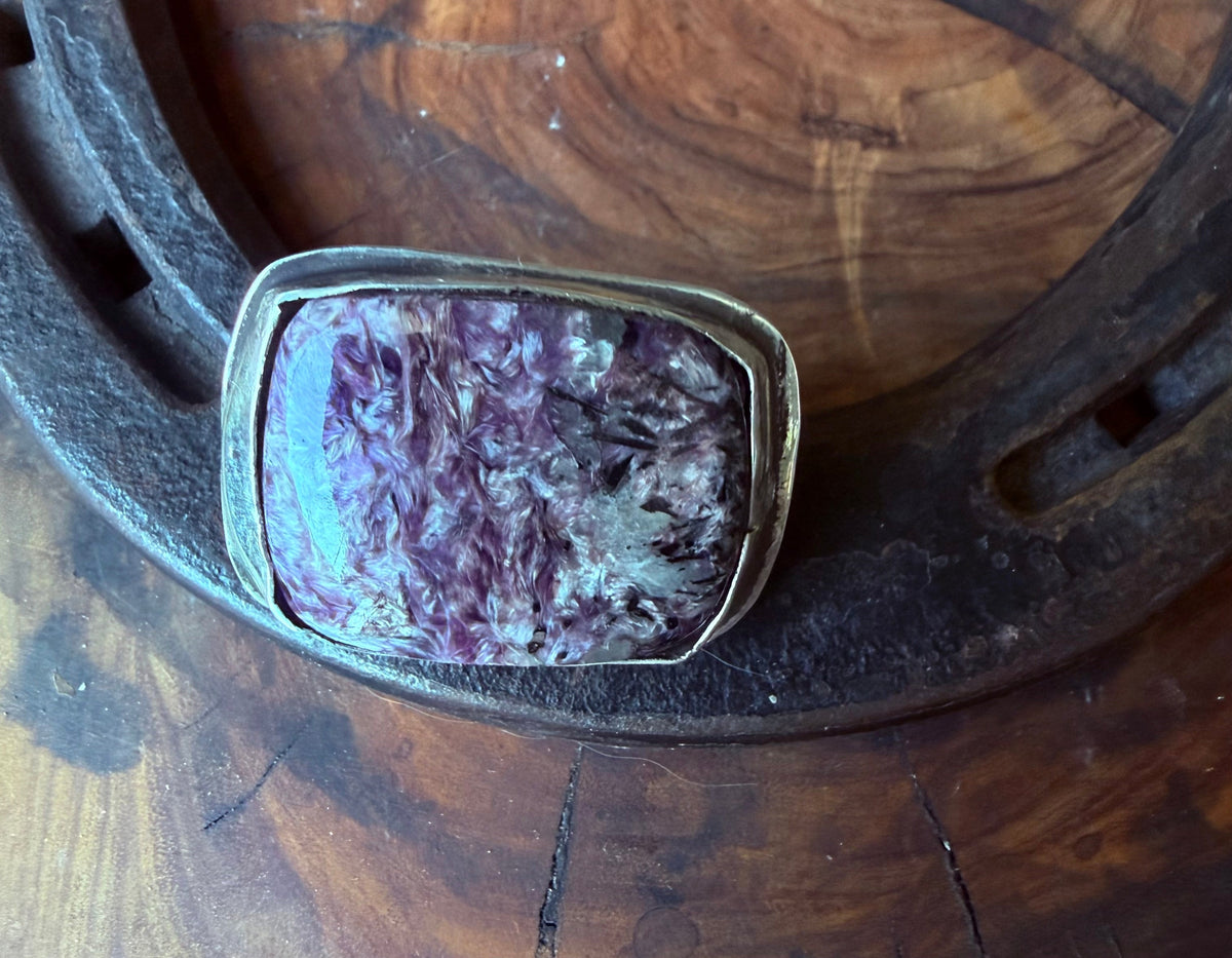 Charoite Hat & Lapel Pin by Bootleg Silver Co, handmade in Arizona