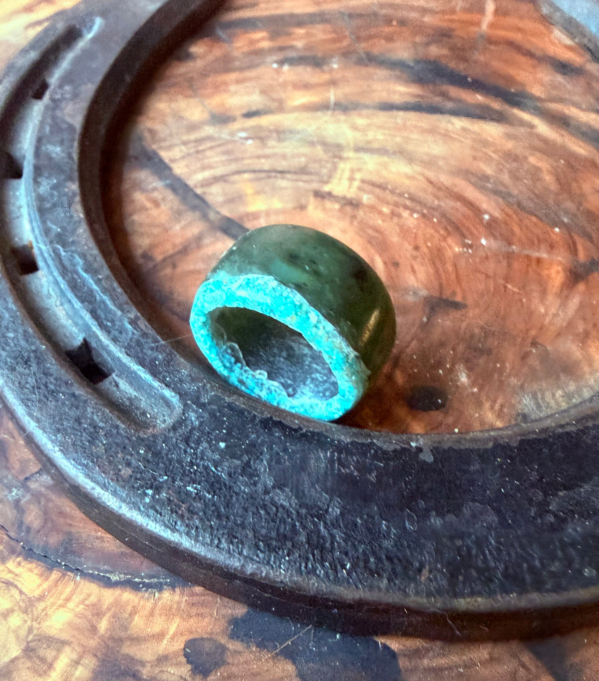 Desert Bloom | Nephrite & Arizona Gem Silica Inlay Ring | Size 7