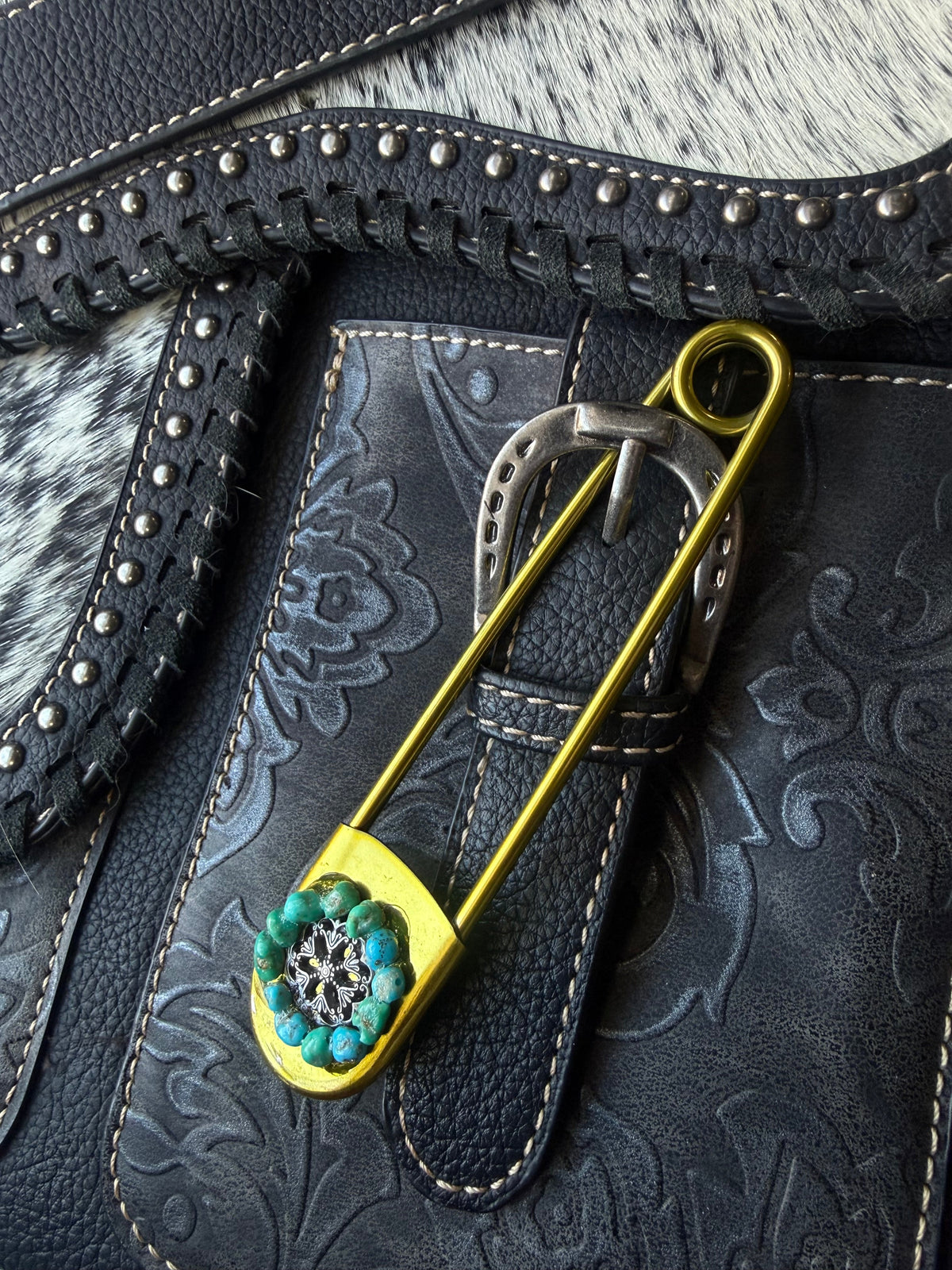 Turquoise Floral Jumbo Hat Pin by Bootleg Silver Co – view 3
