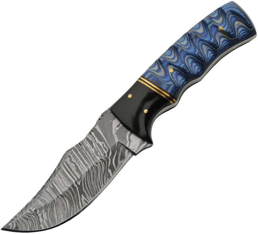 Damascus Blue Lake Ripple Hunter Fixed Blade Knife