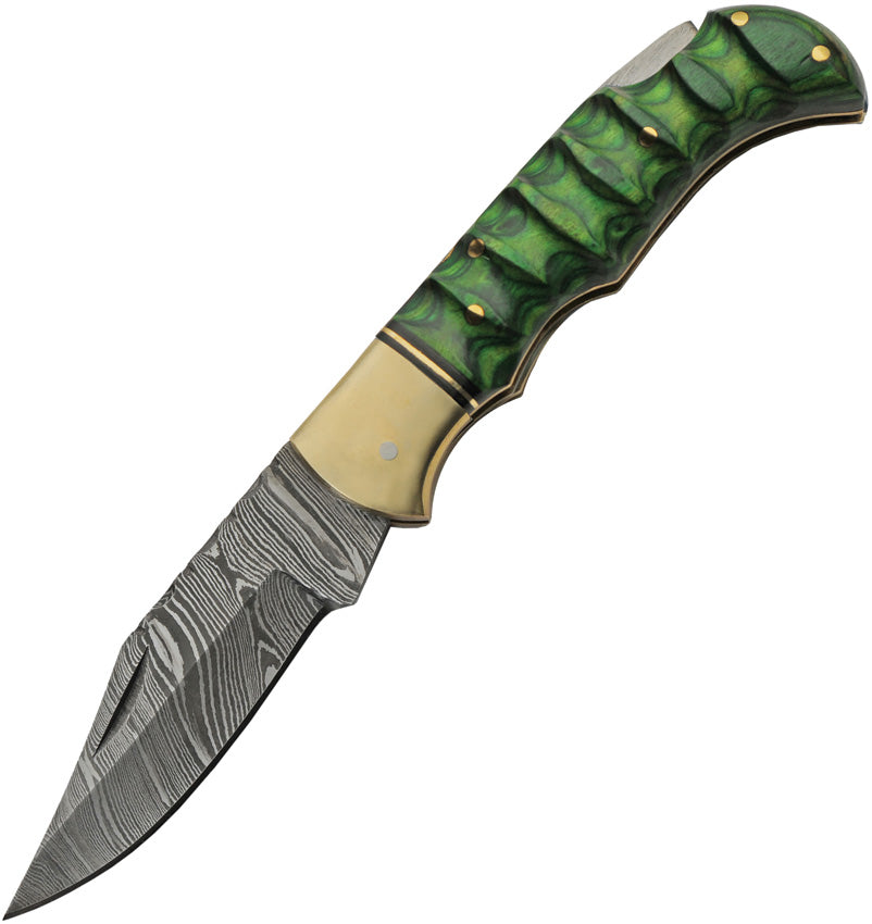 Damascus Grooved Lockback Pocket Knife