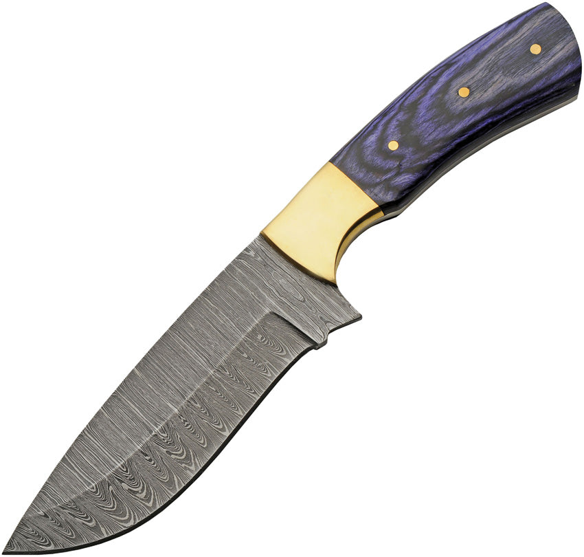 Damascus Opal Blue Hunter Fixed Blade Knife