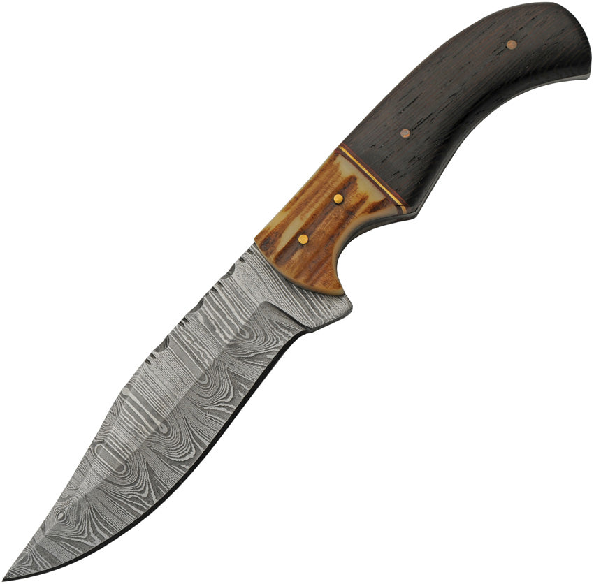 Damascus Elk Stag Hunter Fixed Blade Knife