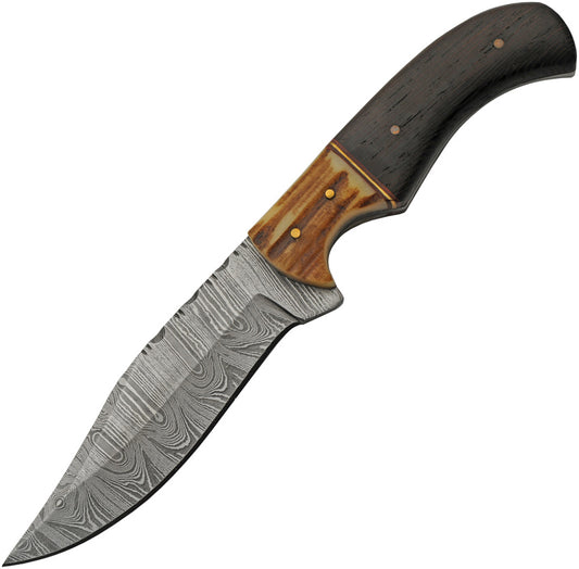 Damascus Elk Stag Hunter Fixed Blade Knife