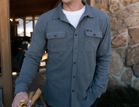 New Frontier Men's Flex Flannel Iron Grey Button Down Long Sleeve