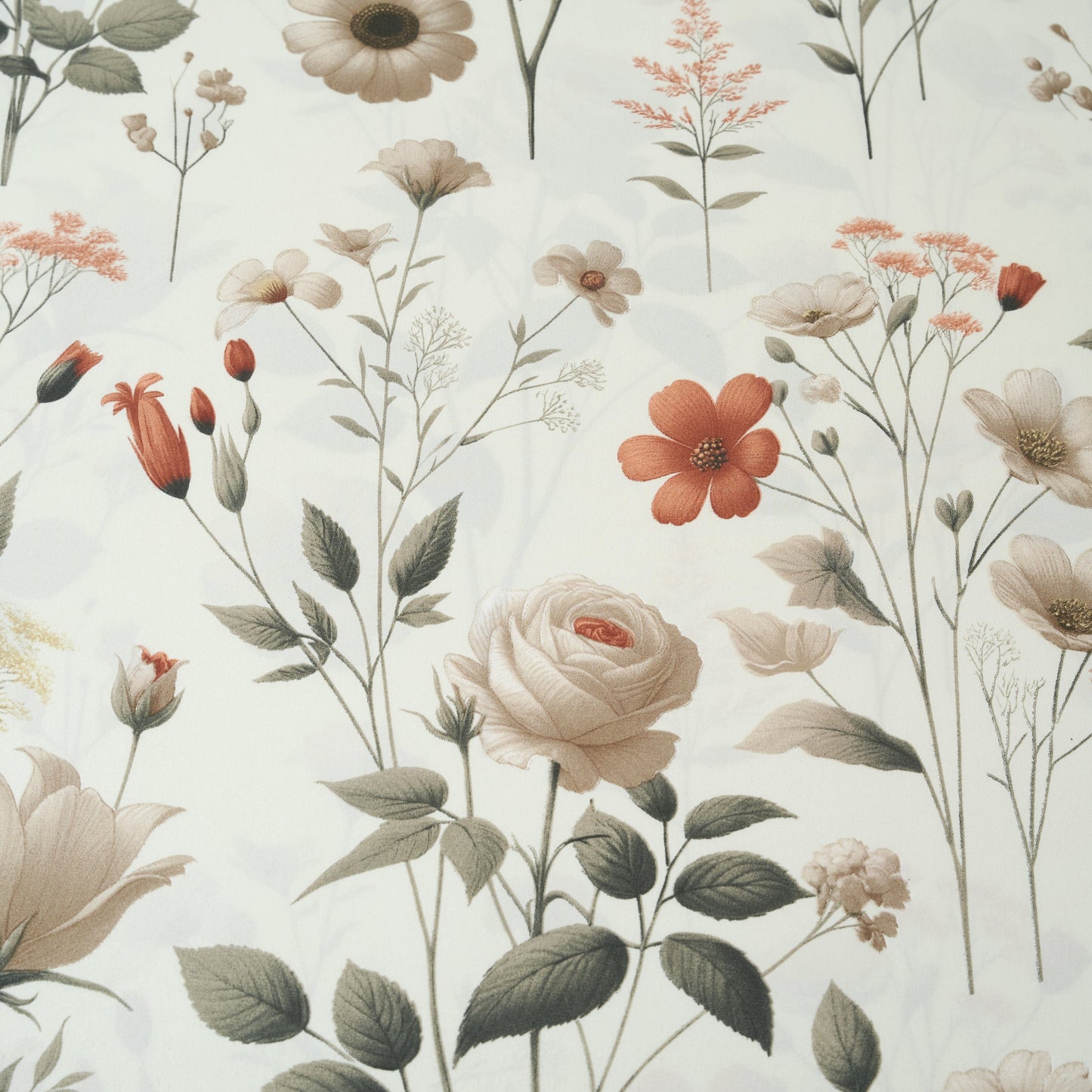 Enchanted Meadow Bed Sheet Set - Floral Harmony in Beige, Rose, and Soft Green