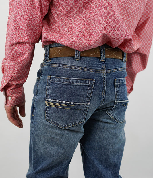 Drover Bunkhouse Fit - Stretch Fabric, Relaxed, Mid-Rise, Straight Leg, Boot Cut (Mid Wash & Faded)