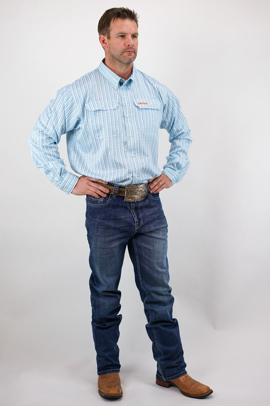 Drover Badlands Fit - Stretch Fabric, Slim, Low-Rise, Straight Leg, Boot Cut (Mid Wash & Faded)