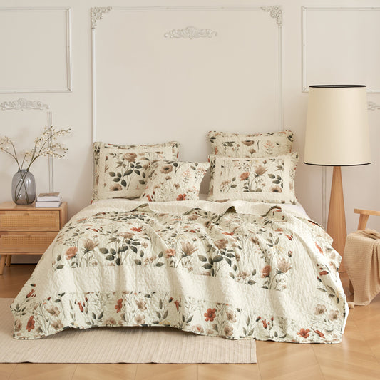 Meadow Quilt Set - Floral Symphony Luxuriously Soft Quilted Bedspread Set