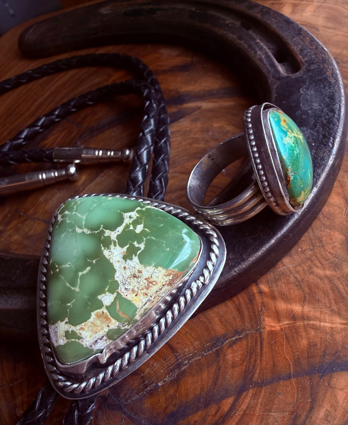 Royston Turquoise Bolo Tie & Shadowbox Ring by Bootleg Silver Co – view 3