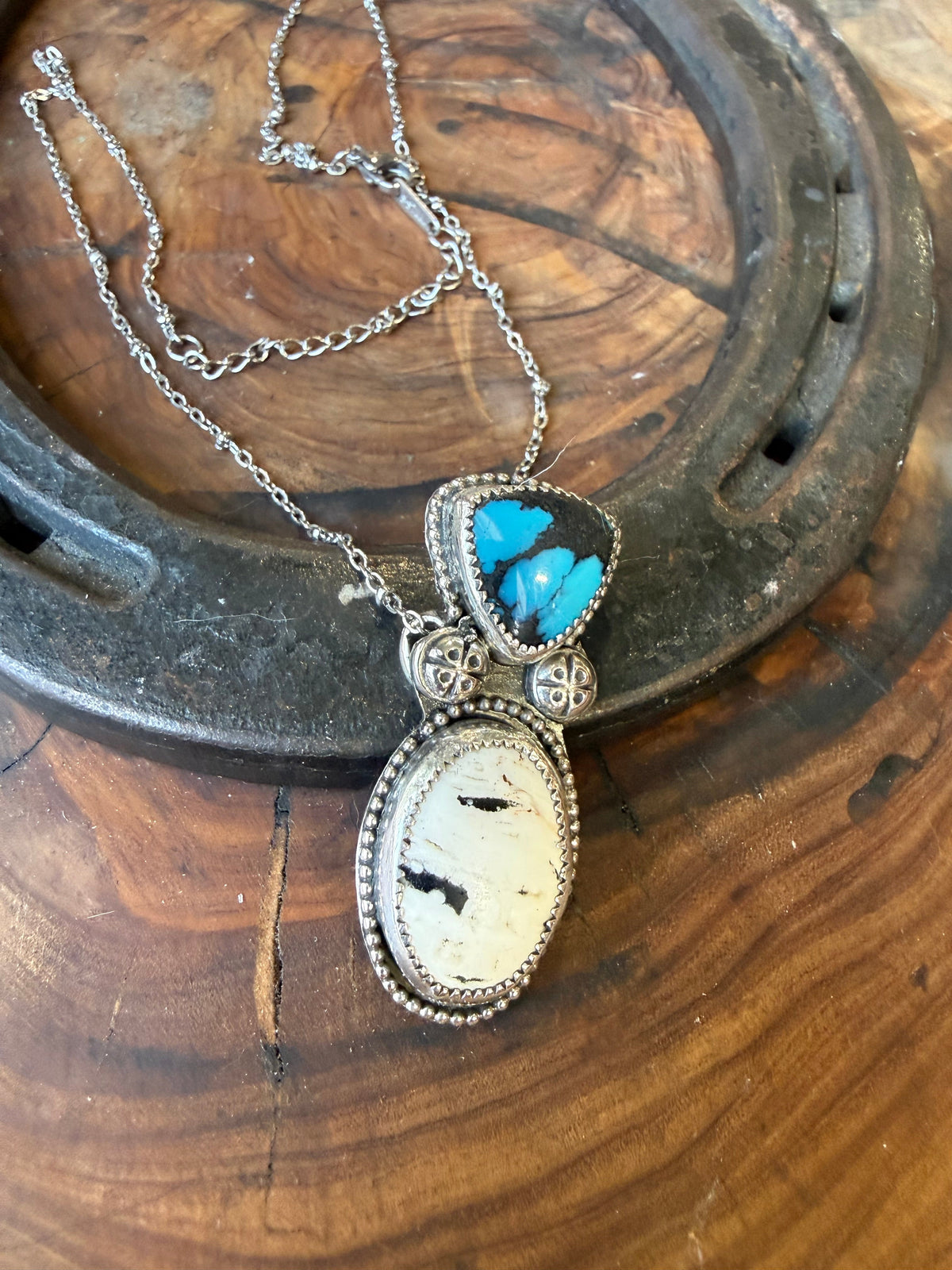 White Buffalo & American Turquoise Pendant by Bootleg Silver Co – view 3