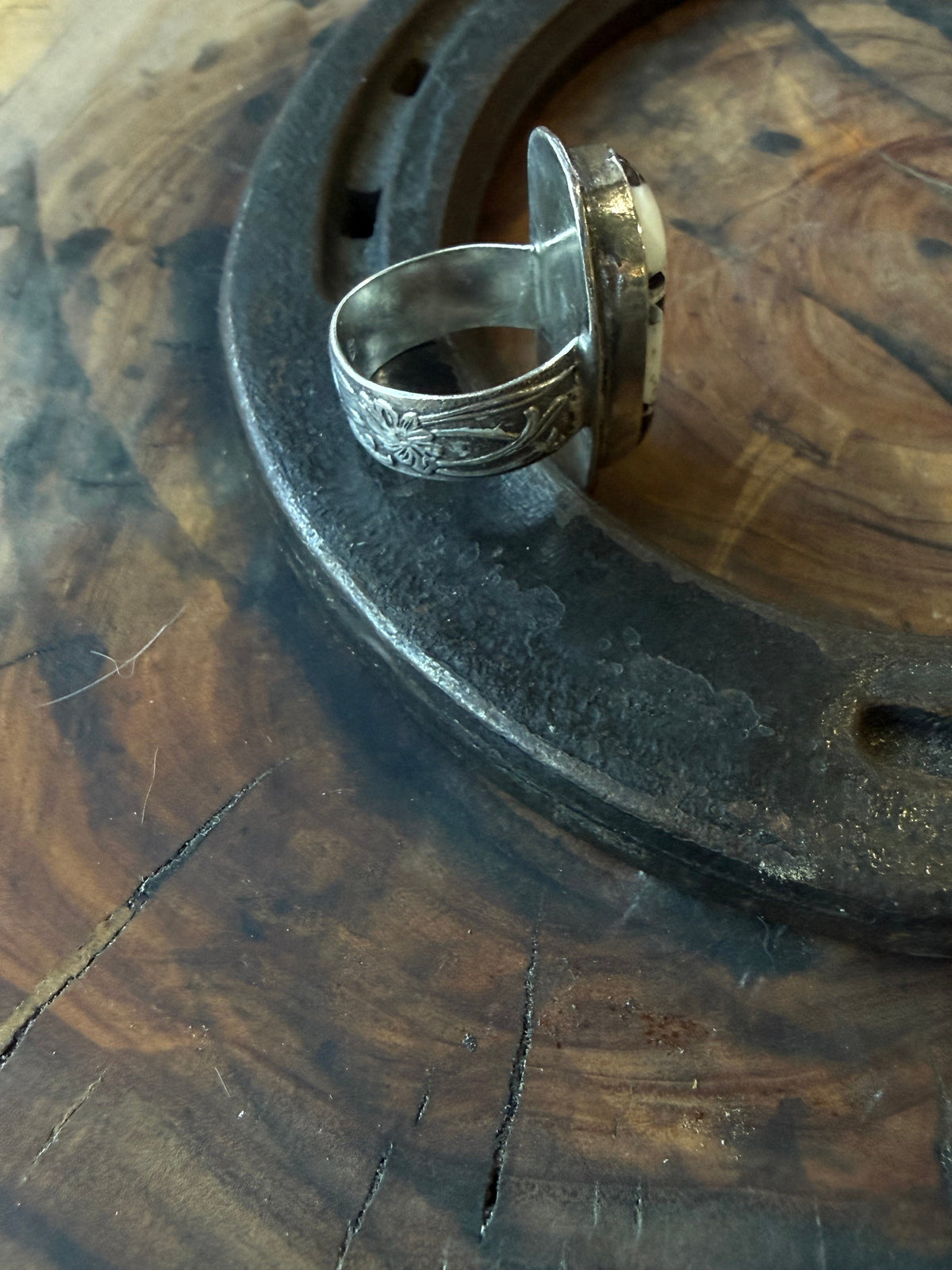 White Buffalo Patterned Silver Ring by Bootleg Silver Co – view 6