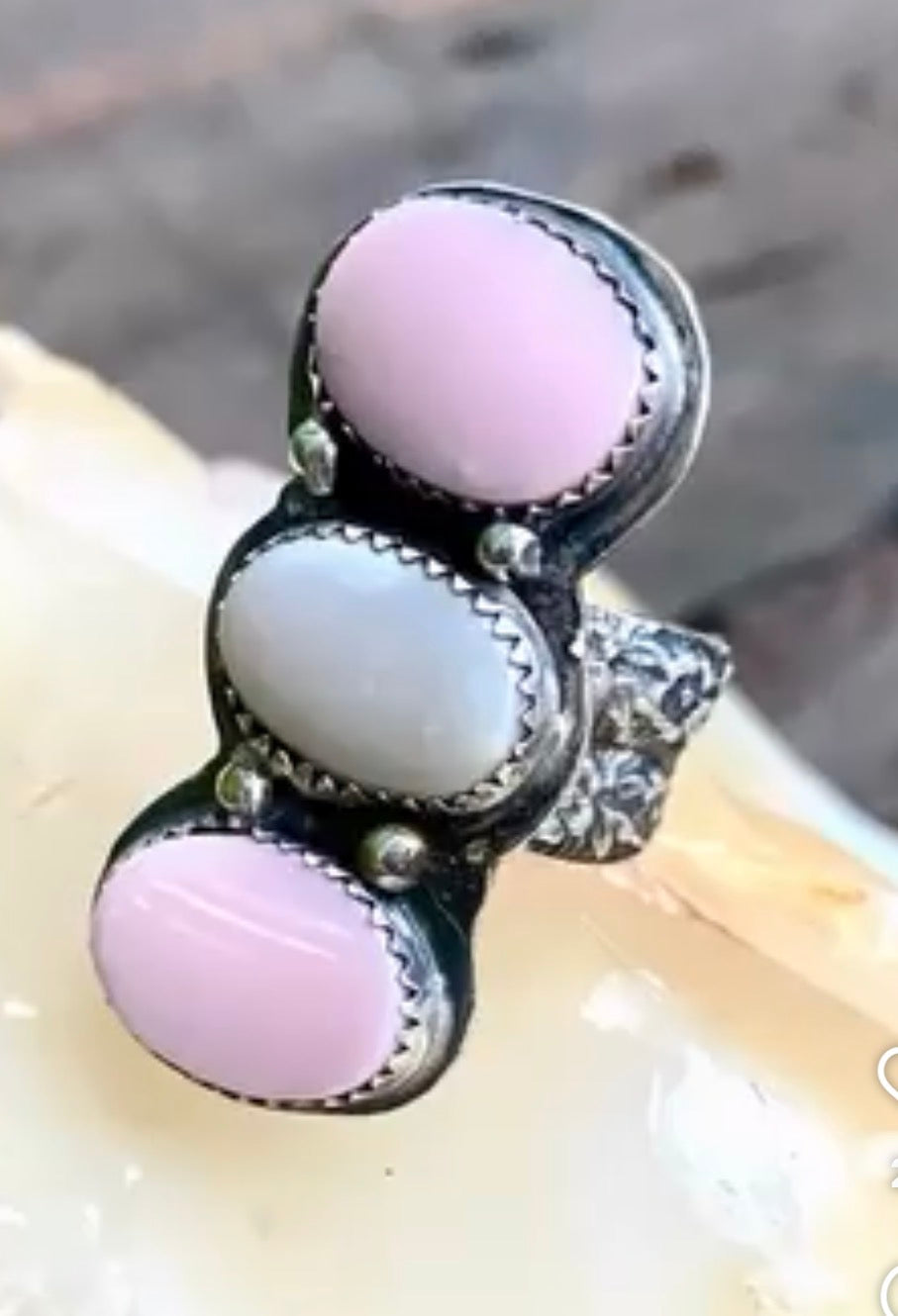 Pink Conch & Mother of Pearl Statement Ring by Bootleg Silver Co – view 3