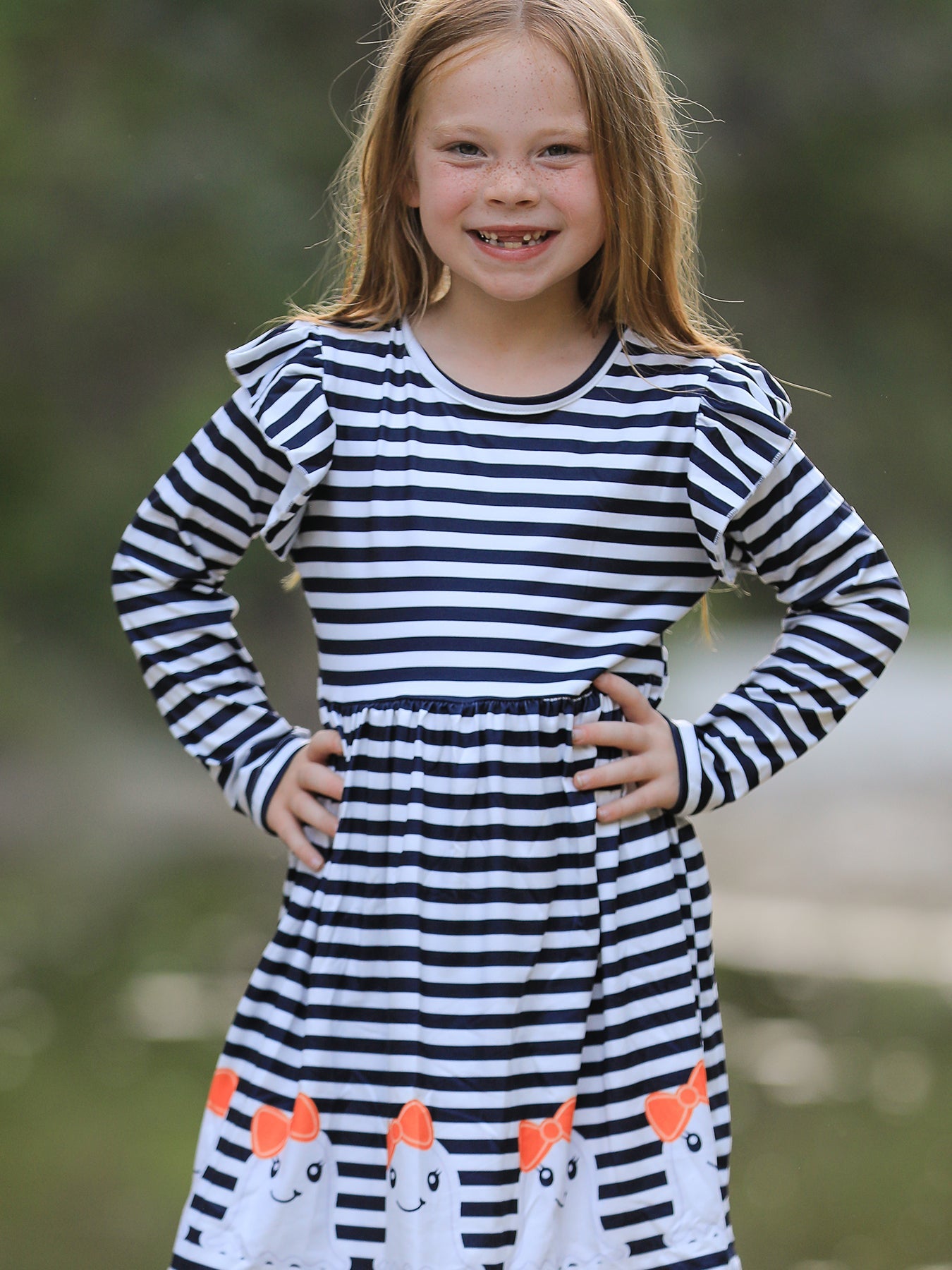 Halloween Black and White Striped Print Girls Dress