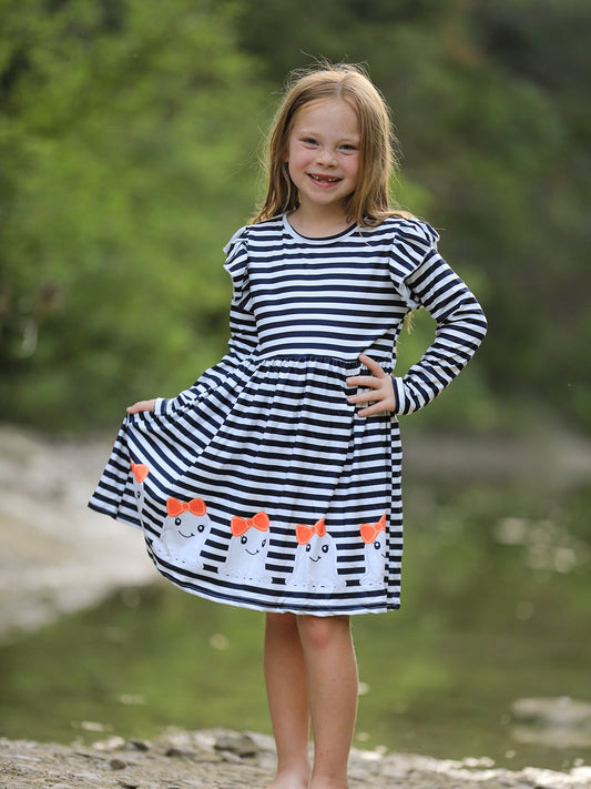 Halloween Black and White Striped Print Girls Dress