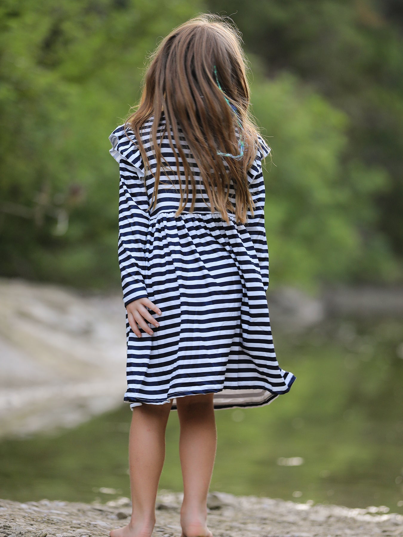 Halloween Black and White Striped Print Girls Dress