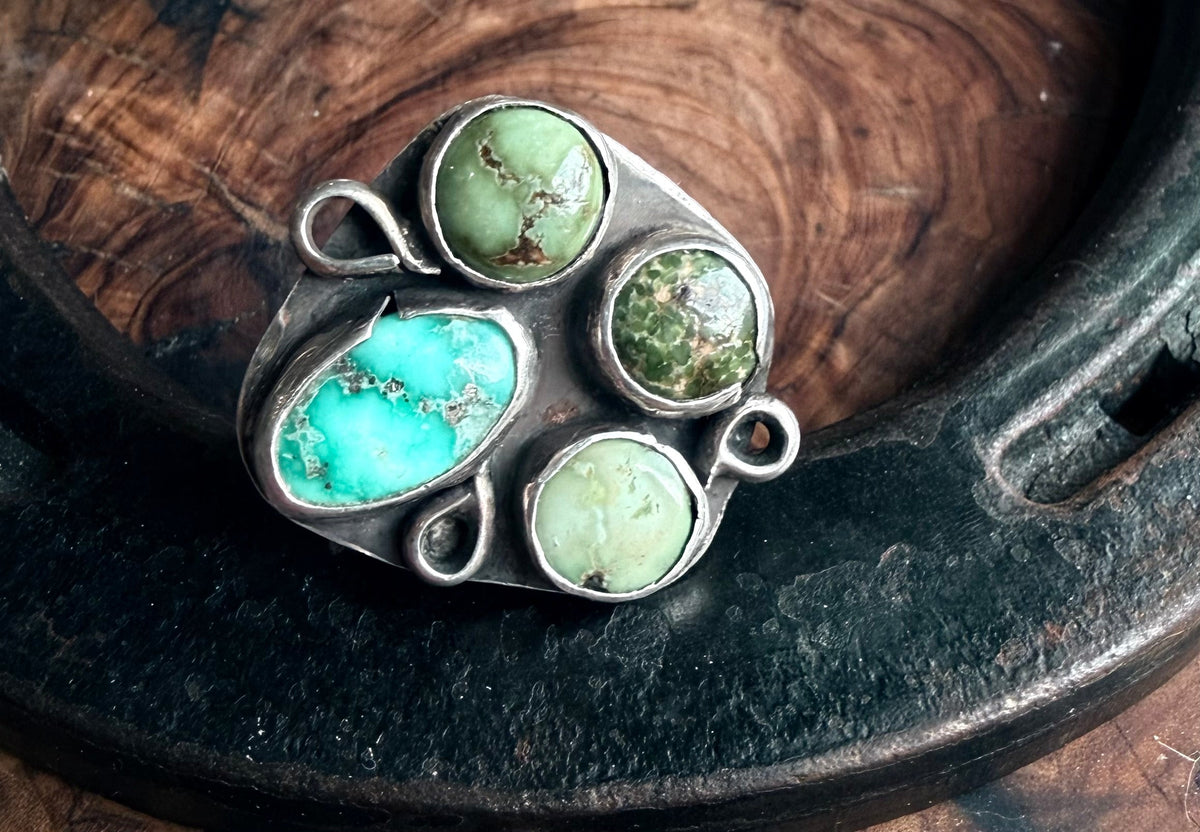 White Water & Sonoran Gold Turquoise Cluster Ring by Bootleg Silver Co – view 3