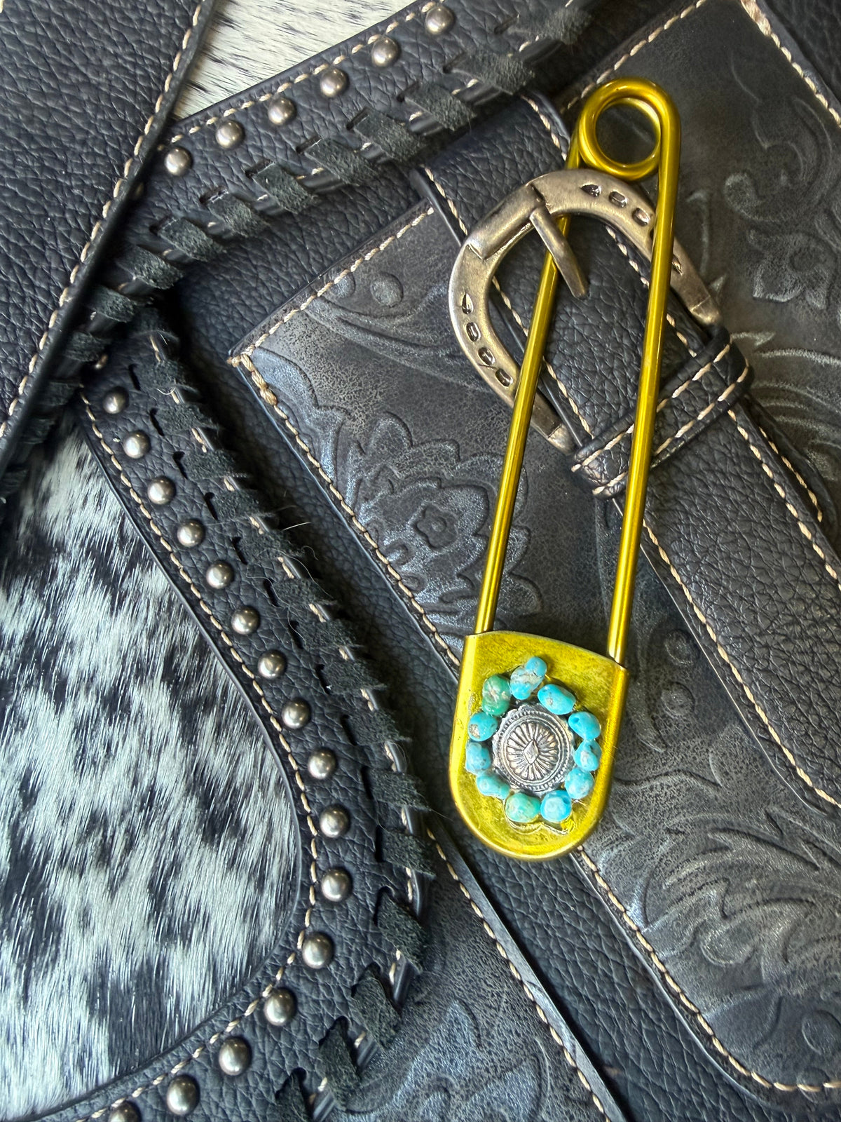Turquoise Concho Jumbo Hat Pin by Bootleg Silver Co – view 3