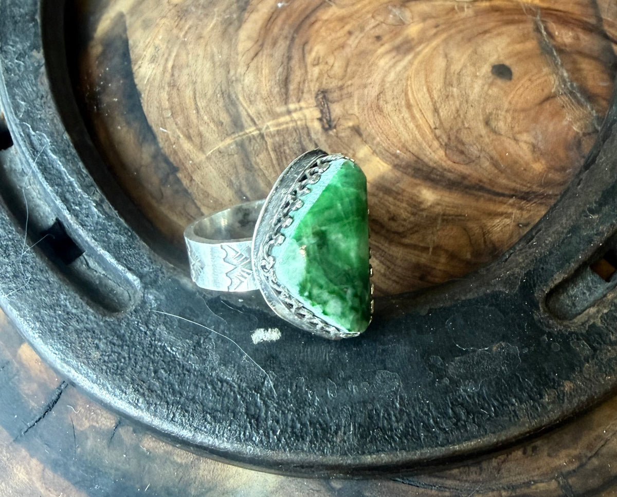 Dorothy Series | Apple Green Burmese Jadeite Ring | Size 8