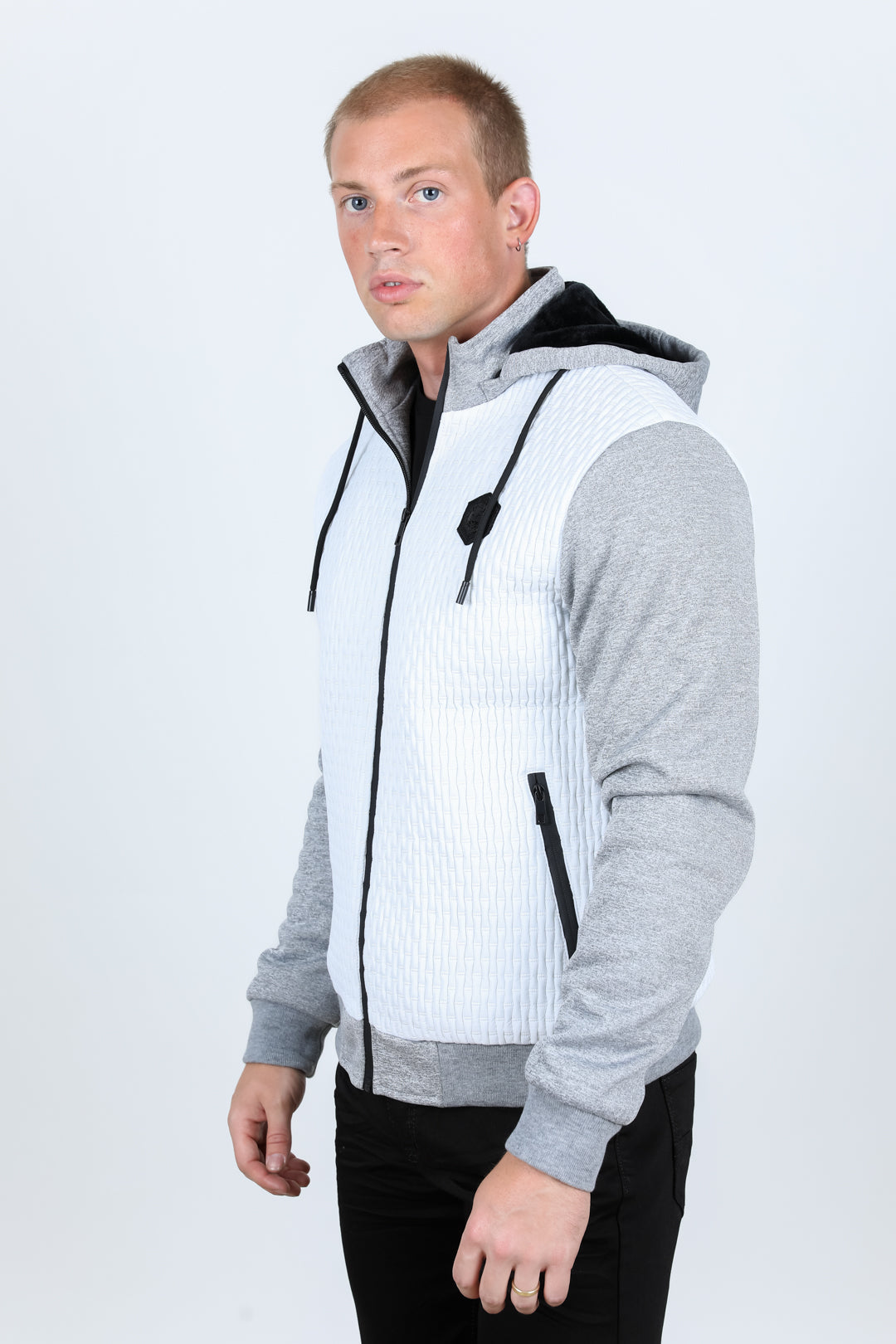 Mens Fur Lined Quilted Hooded Jacket - White