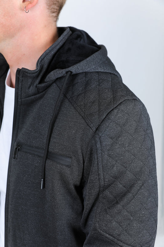 Quilted Hooded Jacket - Charcoal