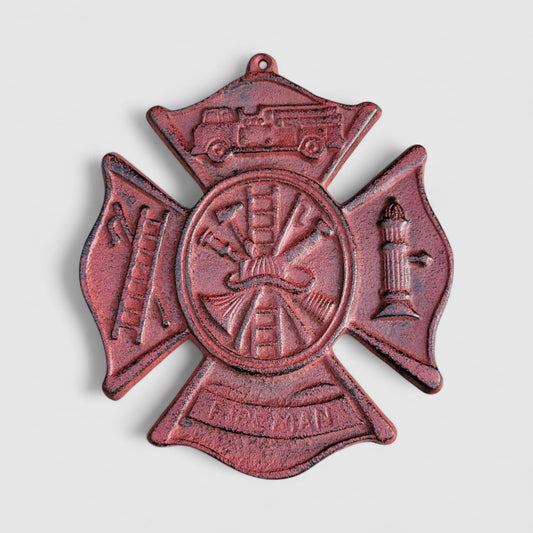 Heroic Cast Iron Fireman Plaque - Tribute to Bravery & Service