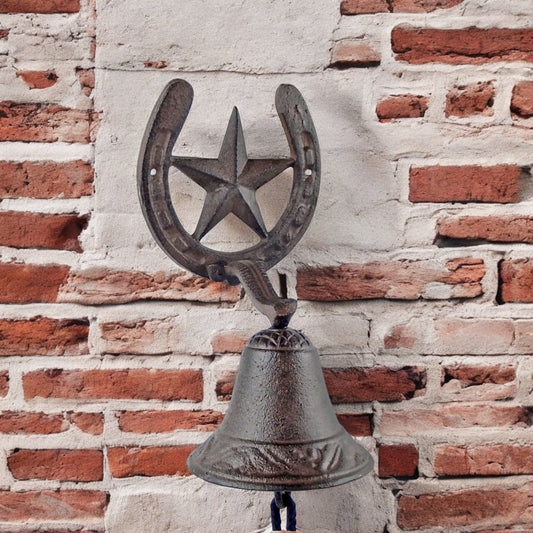 Farmhouse Cast Iron Horse Shoe Star Doorbell, Rustic Countryside Welcome Chime