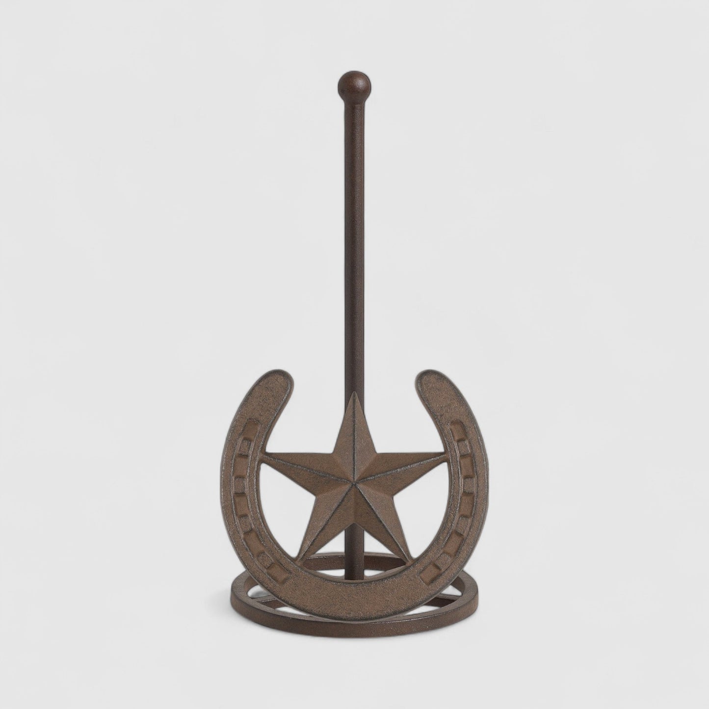 Rustic Cast Iron Star and Horseshoe Paper Towel Holder - Western Farmhouse Kitchen Decor, Cabin Ranch Accent