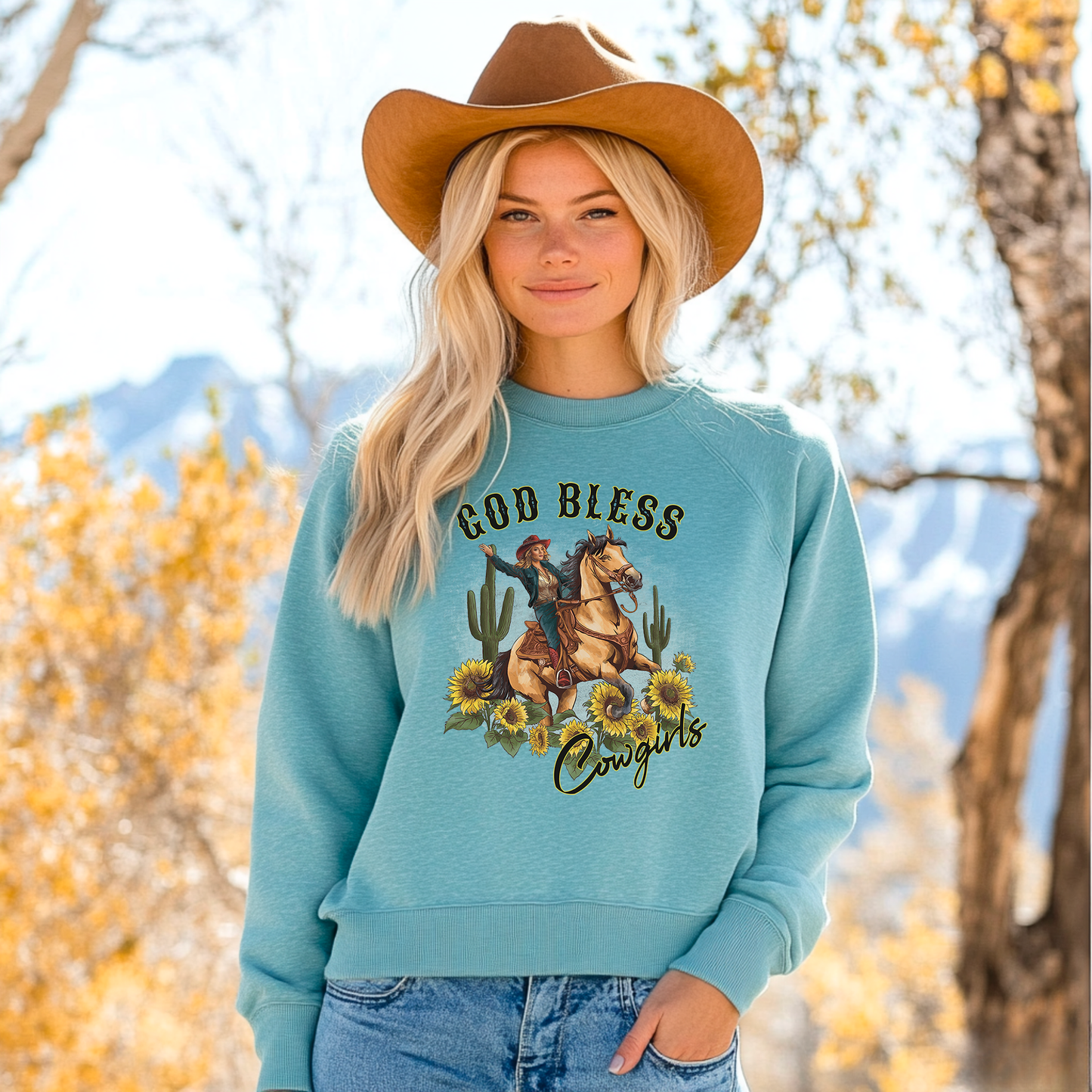 God Bless Cowgirls Crewneck Sweatshirt by Bourbon Cowgirl