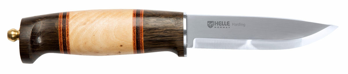Helle Harding Hunting Knife – Triple Laminated Stainless, Curly Birch & Oak