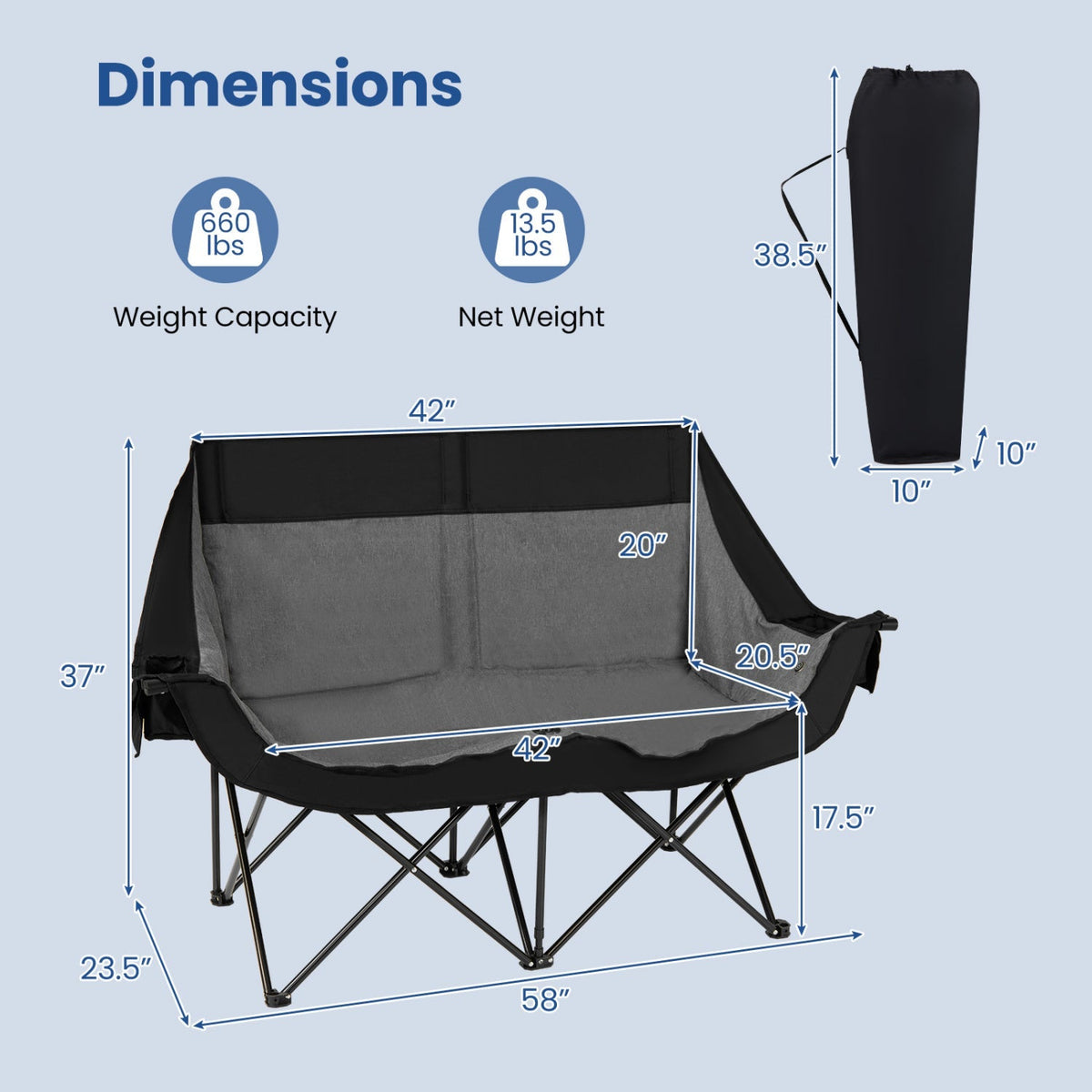 Heated Double Camping Chair – 2 Person with 4 Heating Zones