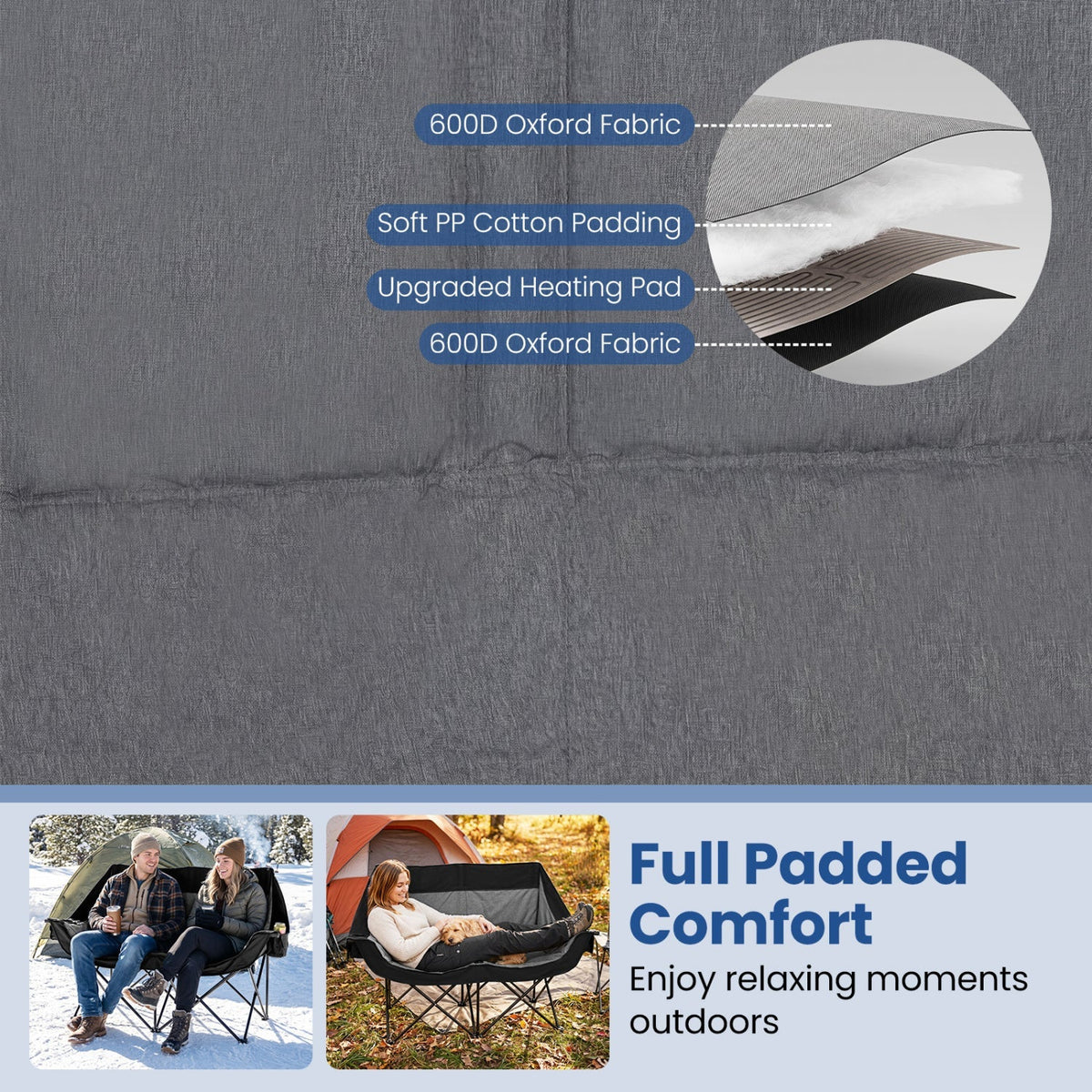 Heated Double Camping Chair – 2 Person with 4 Heating Zones