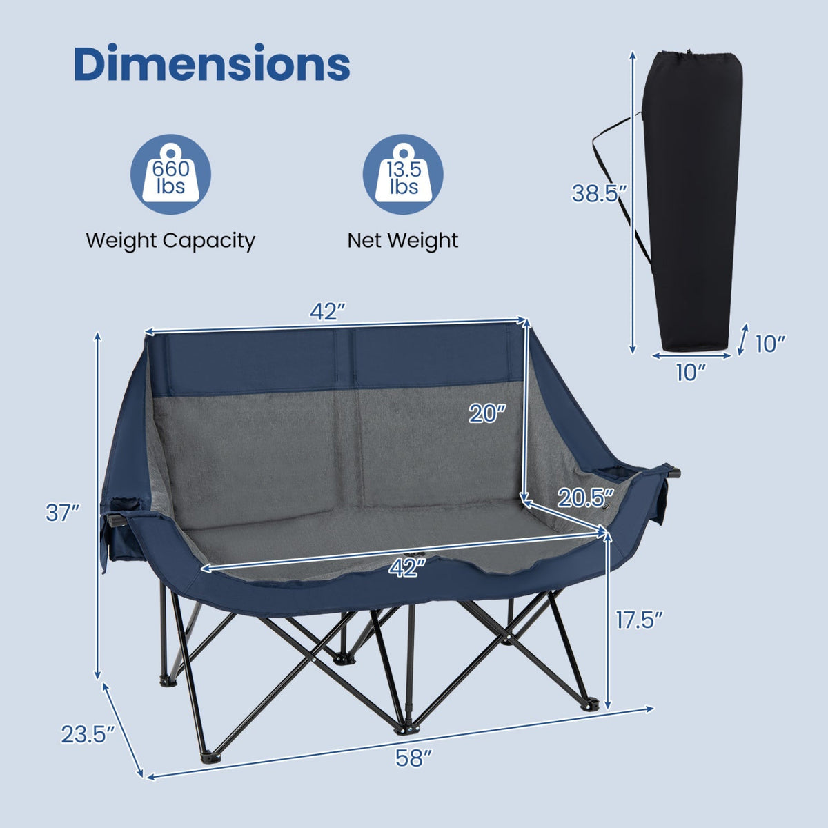 Heated Double Camping Chair – 2 Person with 4 Heating Zones