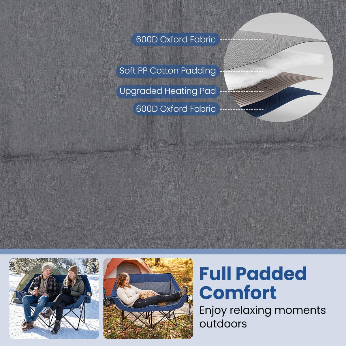 Heated Double Camping Chair – 2 Person with 4 Heating Zones