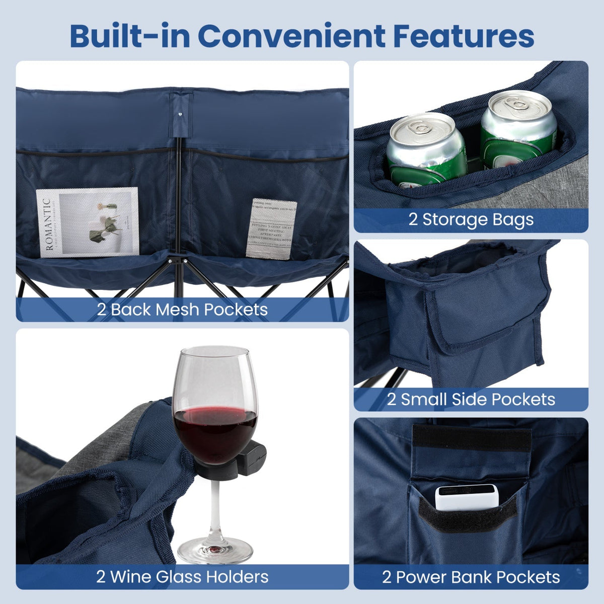Heated Double Camping Chair – 2 Person with 4 Heating Zones