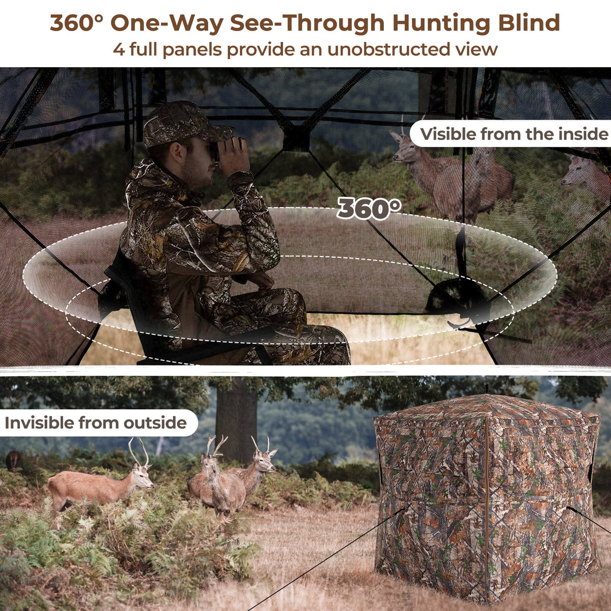 360° See-Through Hunting Blind – 2-3 Person with Full-Open Door